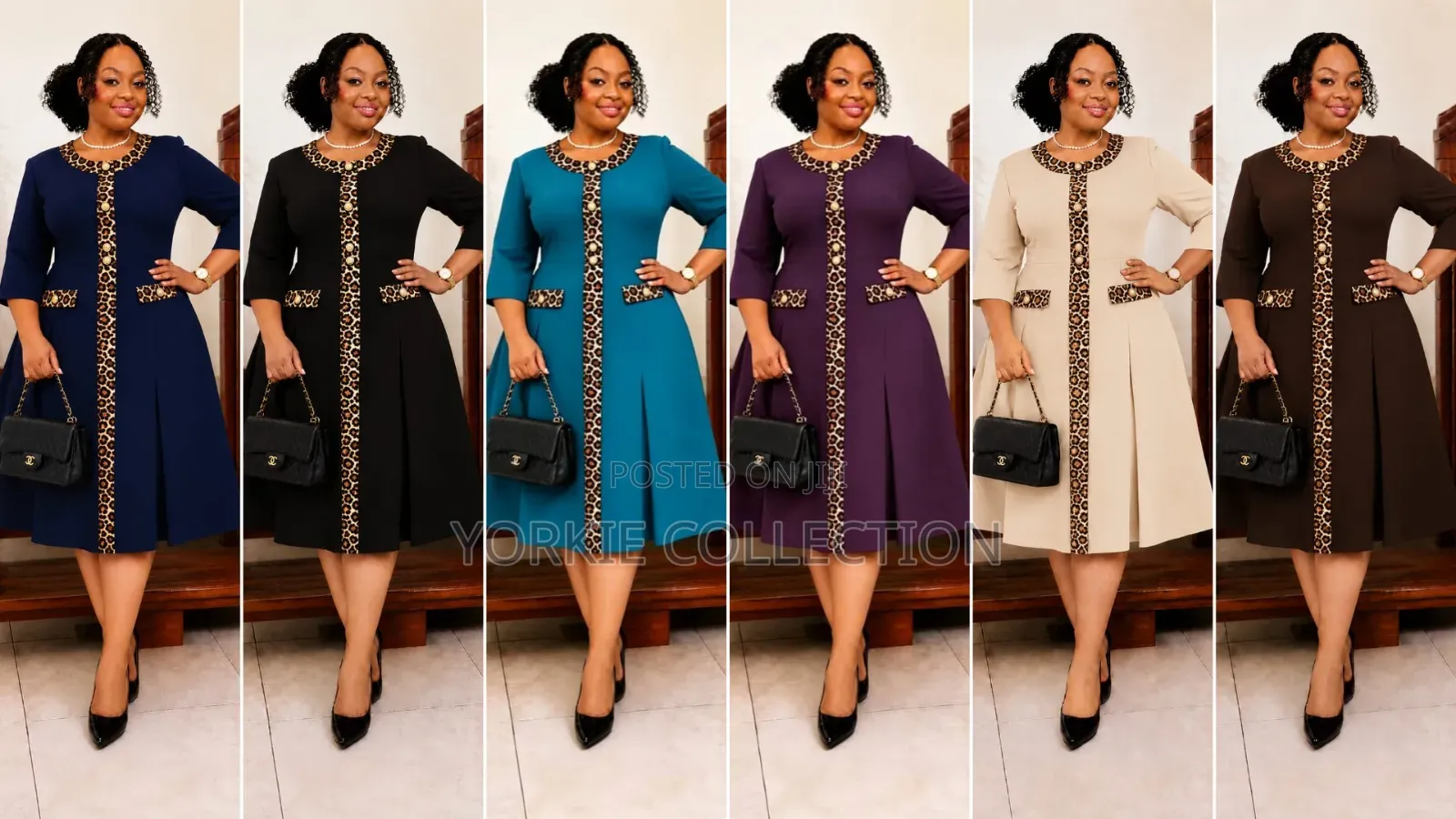A Leopard-Trim Shift Midi Dress