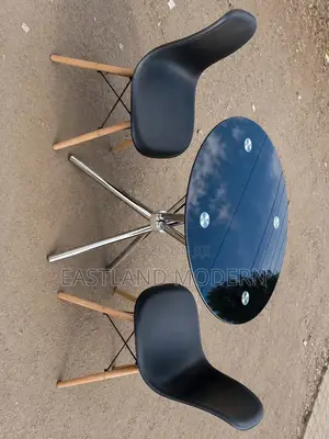 Modern Round Glass Dining Table Set With 2 Eames Black Chair