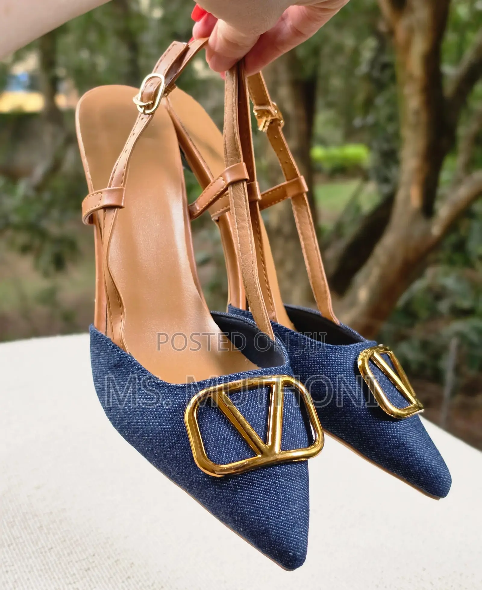 Elegant Denim Slingback Ladies Kitten Heels Size 36-41