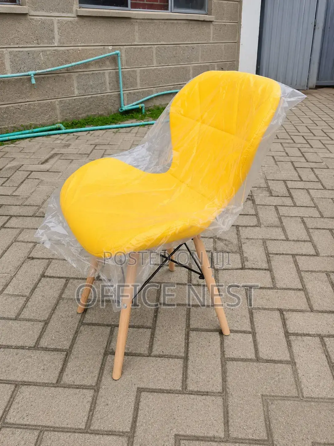 Yellow Eames Dining Chair With Wooden Leg