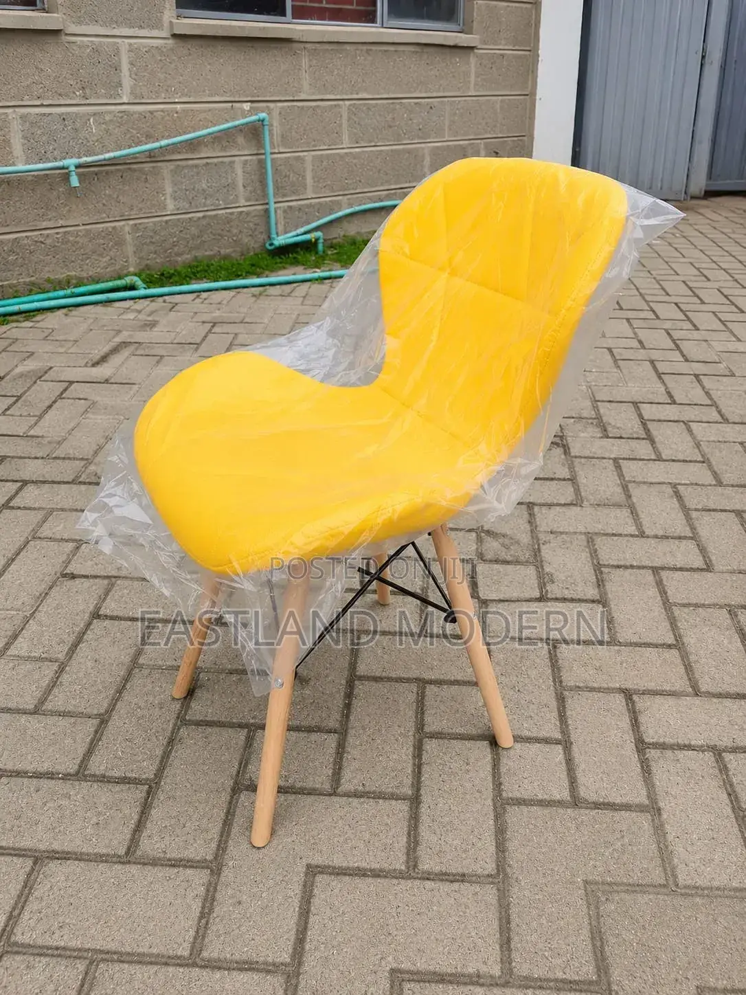 Yellow Eames Dining Chair With Wooden Leg