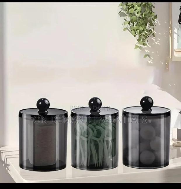*10 Oz Bathroom Jar New Plastic Black Storage - thumbnail 2