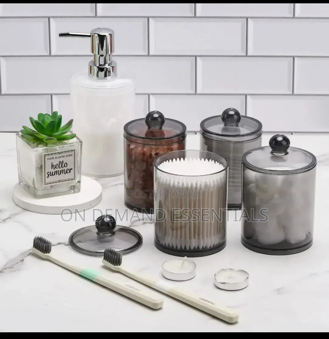 *10 Oz Bathroom Jar New Plastic Black Storage