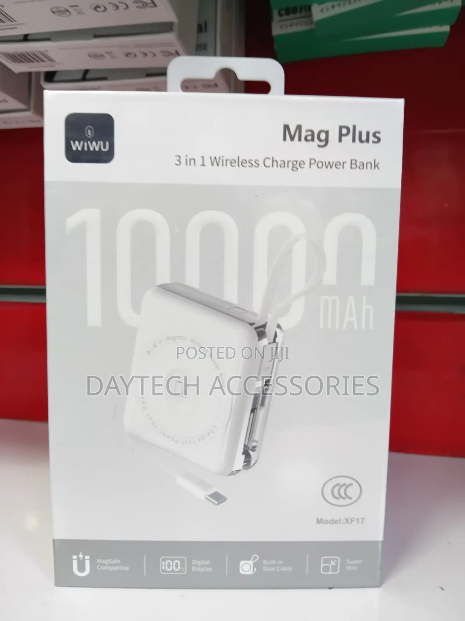 WiWU 3-in-1 Magnetic Wireless Power Bank With Built-in Cable 10000mAh