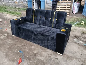 Tufted Sofa With Gold Trim Cup Holders – Available in Blue Black