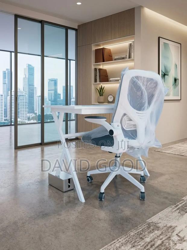 Grey White Swivel Chair and Office Table - thumbnail 2