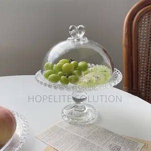 Glass Base Acrylic Cover Household Fruit or Snack Plate Food Cover