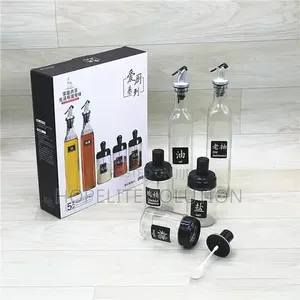 Glass 5pc Kitchen Set 2x600ml Oil Bottle N 3x200ml Seasoning Jars