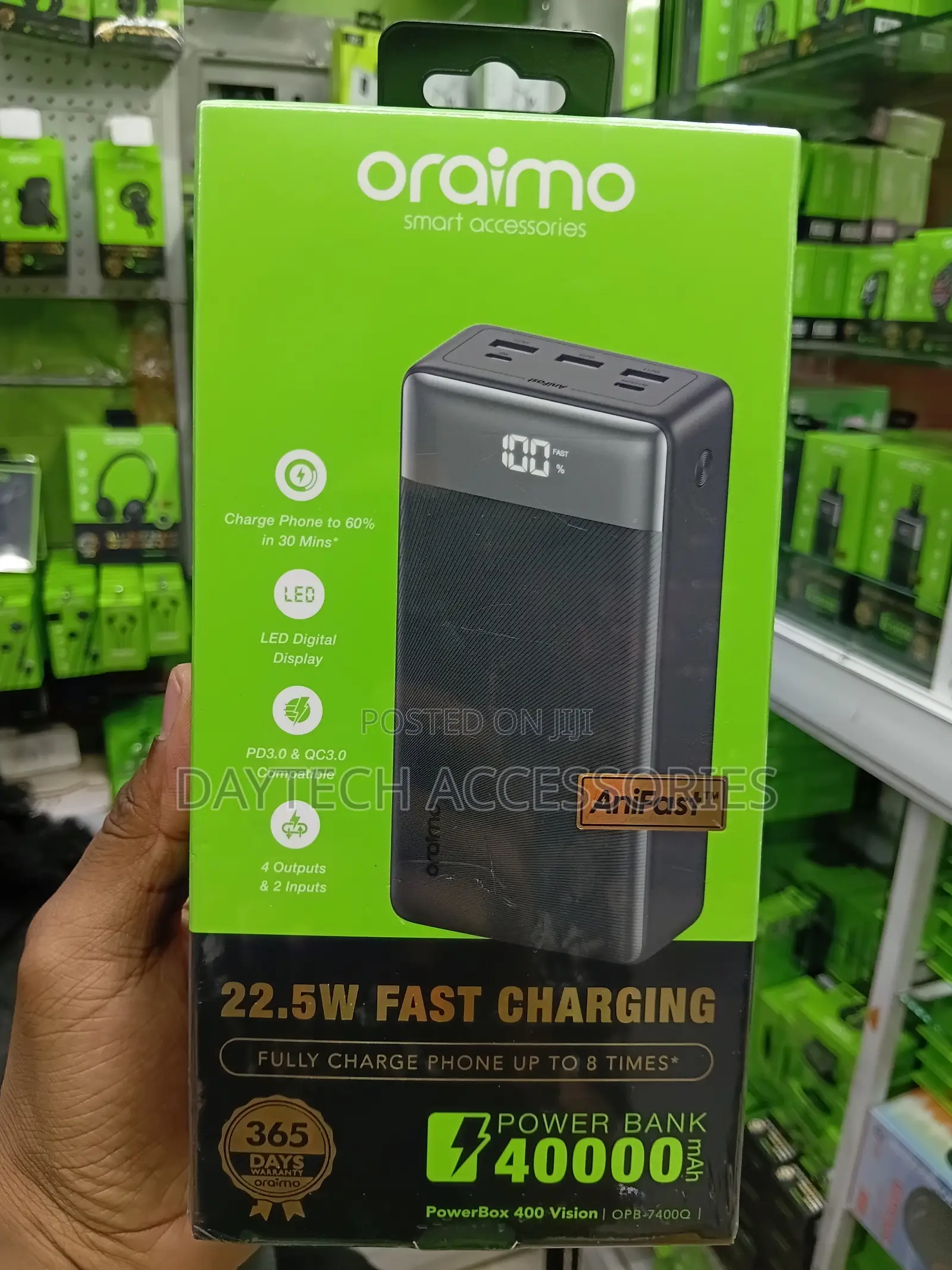 Oraimo 40,000mAh 22.5W Fast Charge Power Bank-Opb-7400q.