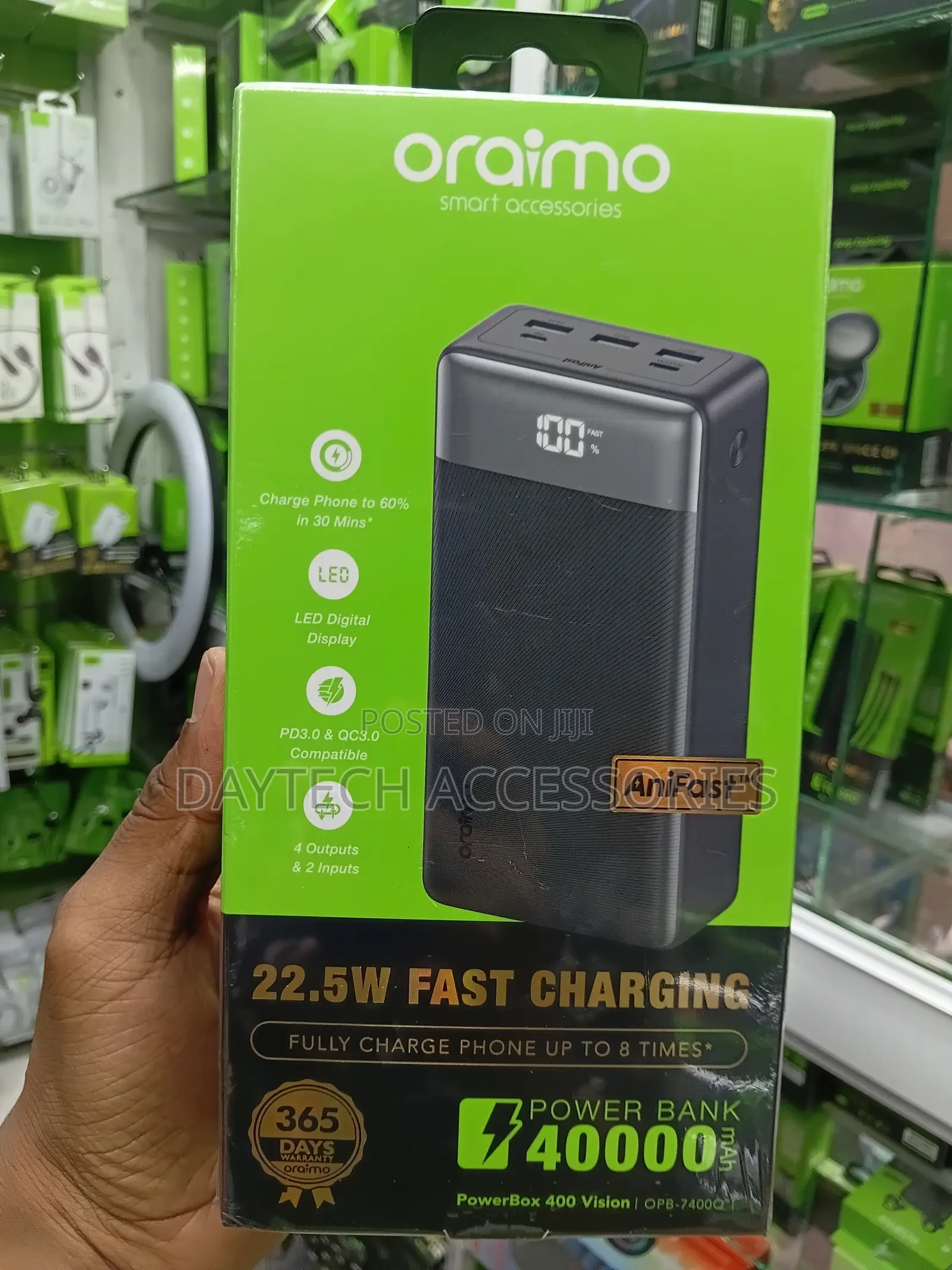 Oraimo PowerBox 400 Vision 40000mAh 22.5W Power Bank in Black.