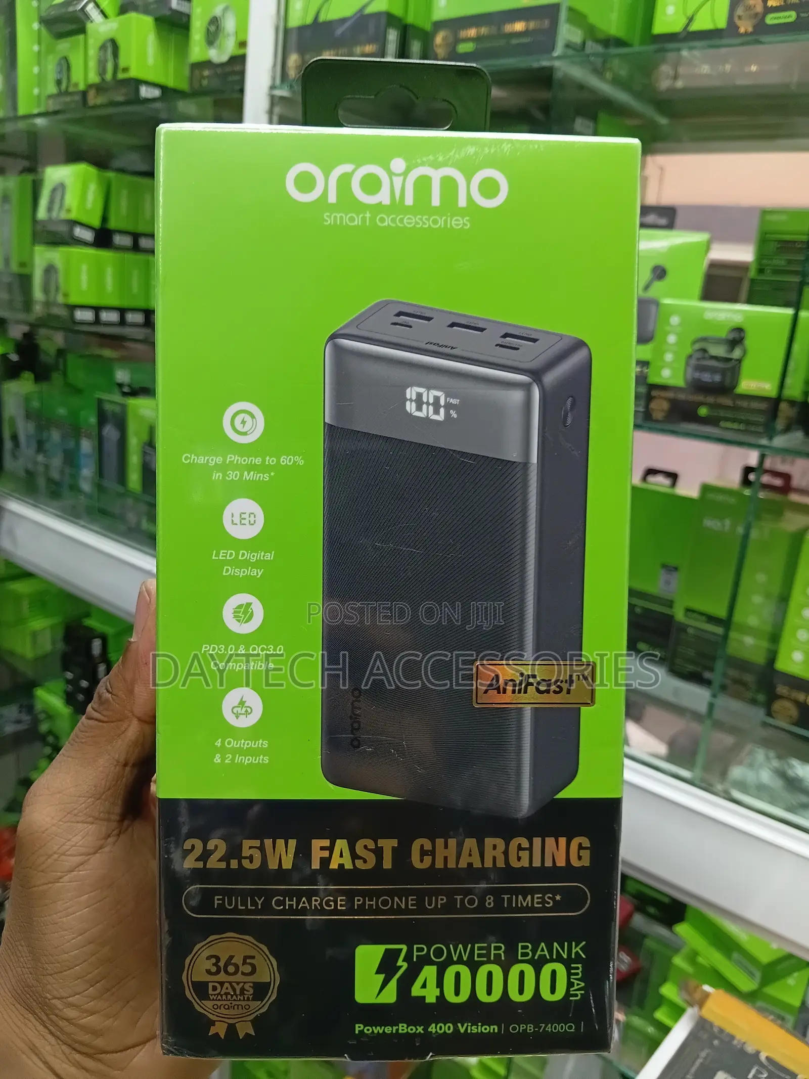 Oraimo PowerBox 400 Vision 40000mAh 22.5W Power Bank in Black.