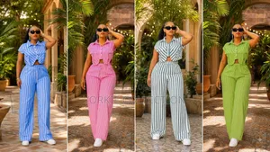 Striped Two PC Wide Leg Trouser