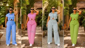 Striped Two PC Wide Leg Trouser