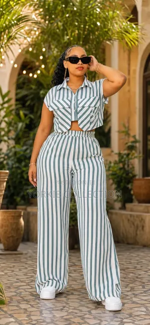 Striped Two PC Wide Leg Trouser