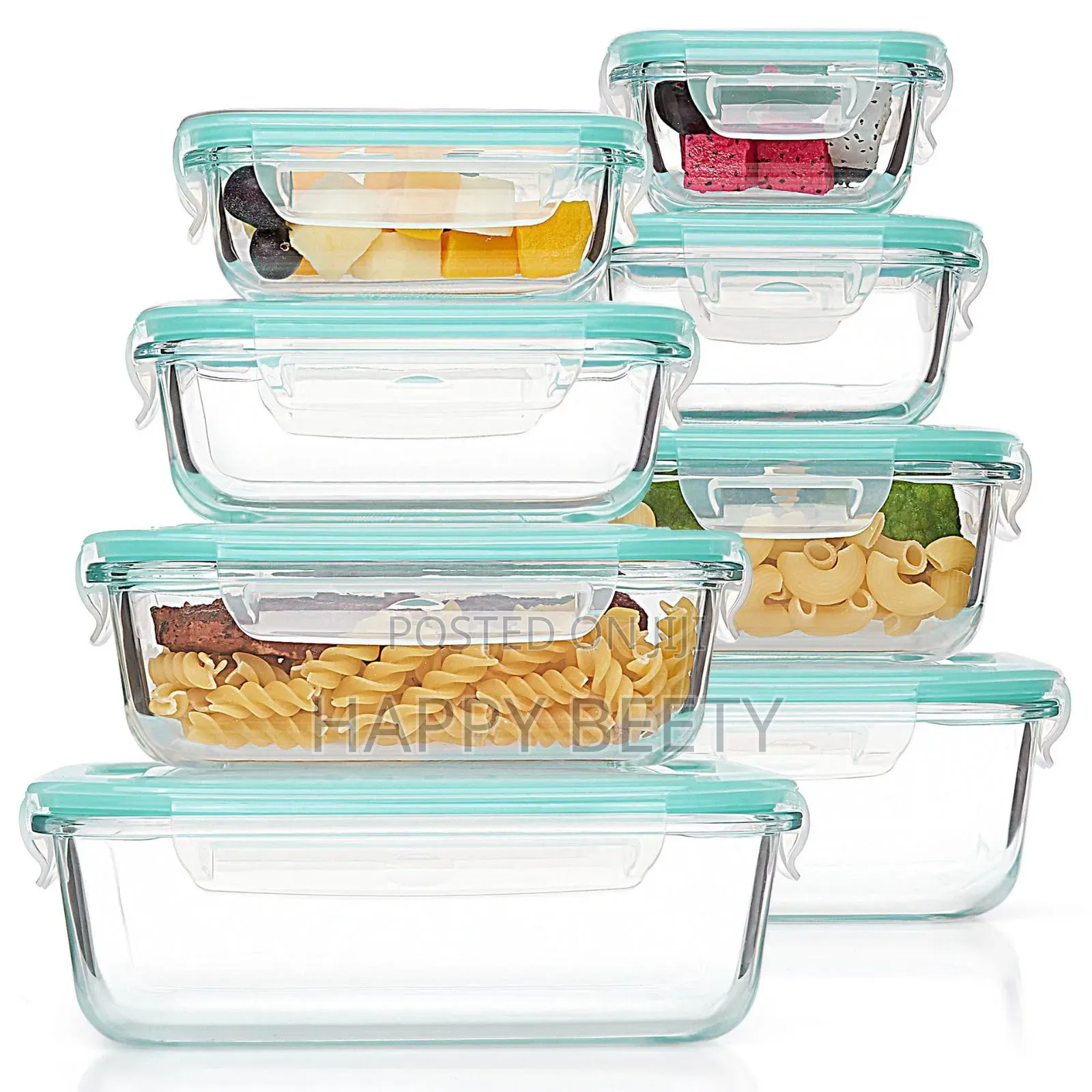 * 8pc Set Rectangular Borosilicate Glass Lunch Box Microwave