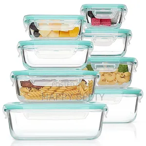 * 8pc Set Rectangular Borosilicate Glass Lunch Box Microwave