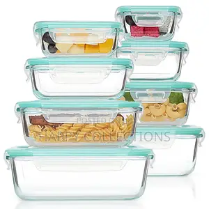 * 8pc Set Rectangular Borosilicate Glass Lunch Box Microwave