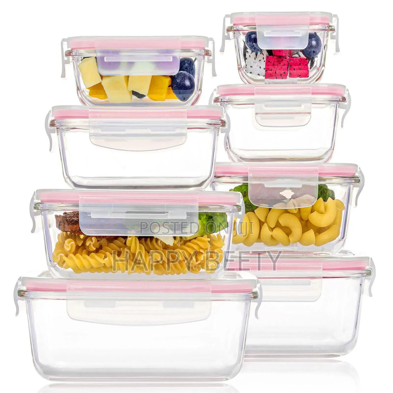 * 8pc Set Rectangular Borosilicate Glass Lunch Box Microwave