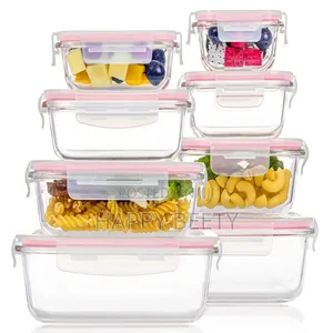 * 8pc Set Rectangular Borosilicate Glass Lunch Box Microwave