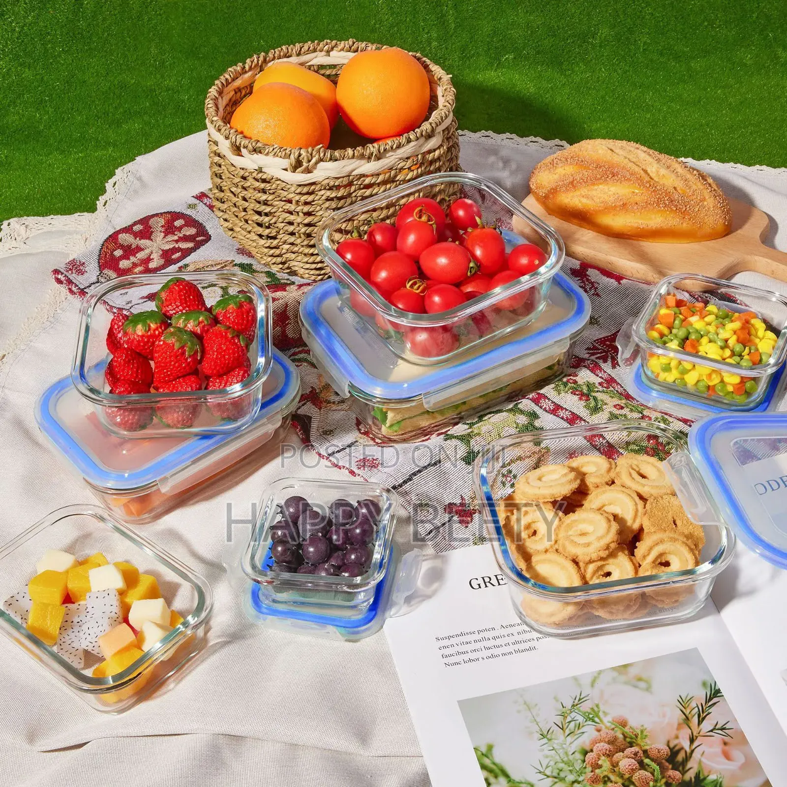 * 8pc Set Rectangular Borosilicate Glass Lunch Box Microwave