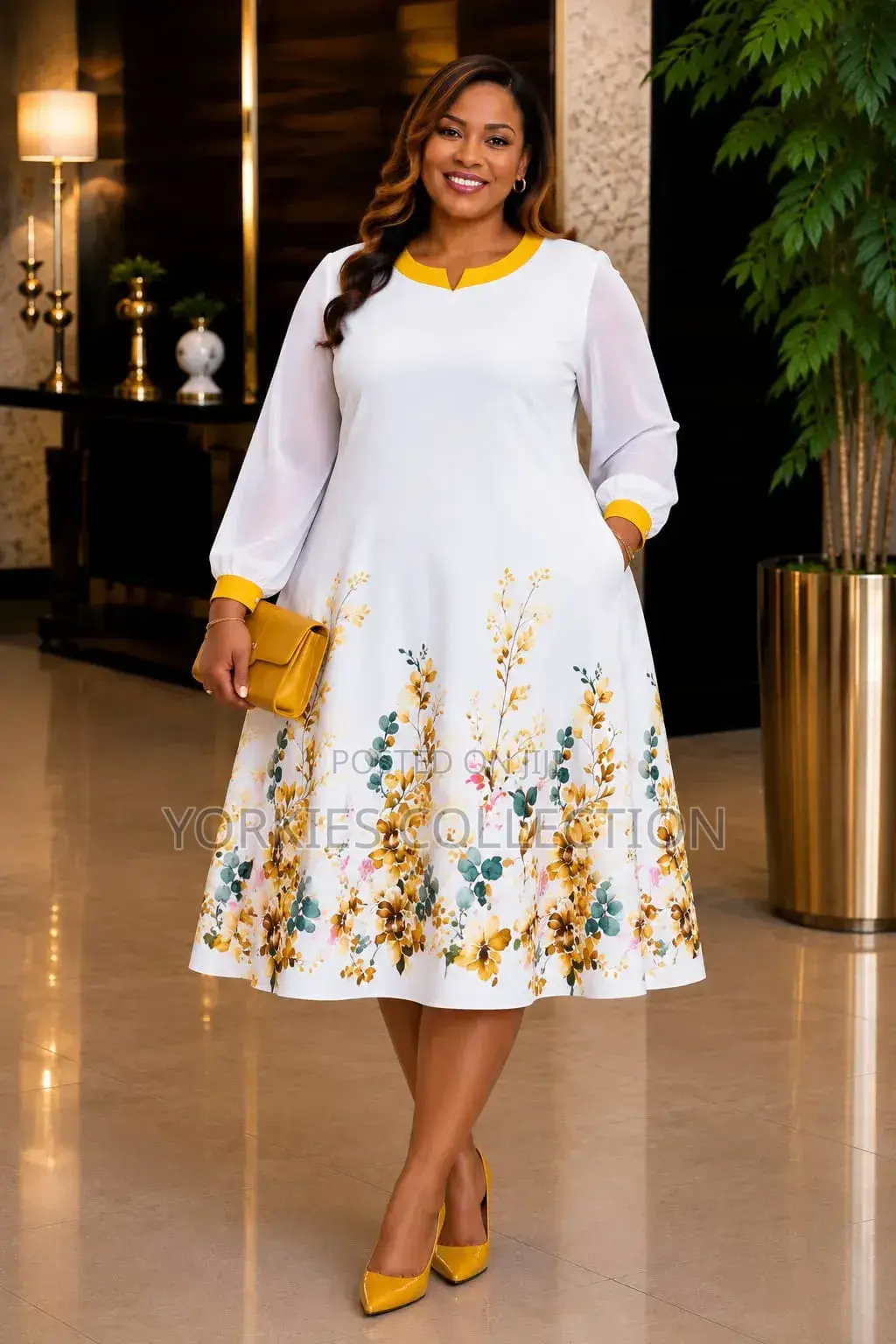 Floral a-Line Midi Dress Flared Skirt.