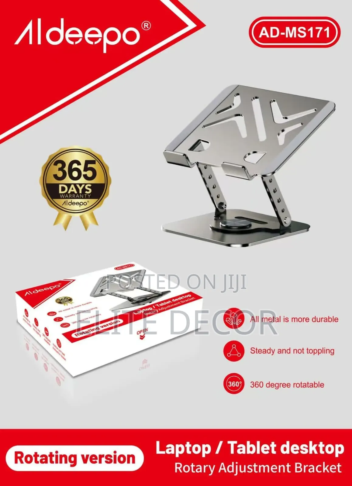 Aldeepo AD-MS171 360° Rotatable Foldable Aluminum Laptop Stand (11–17"