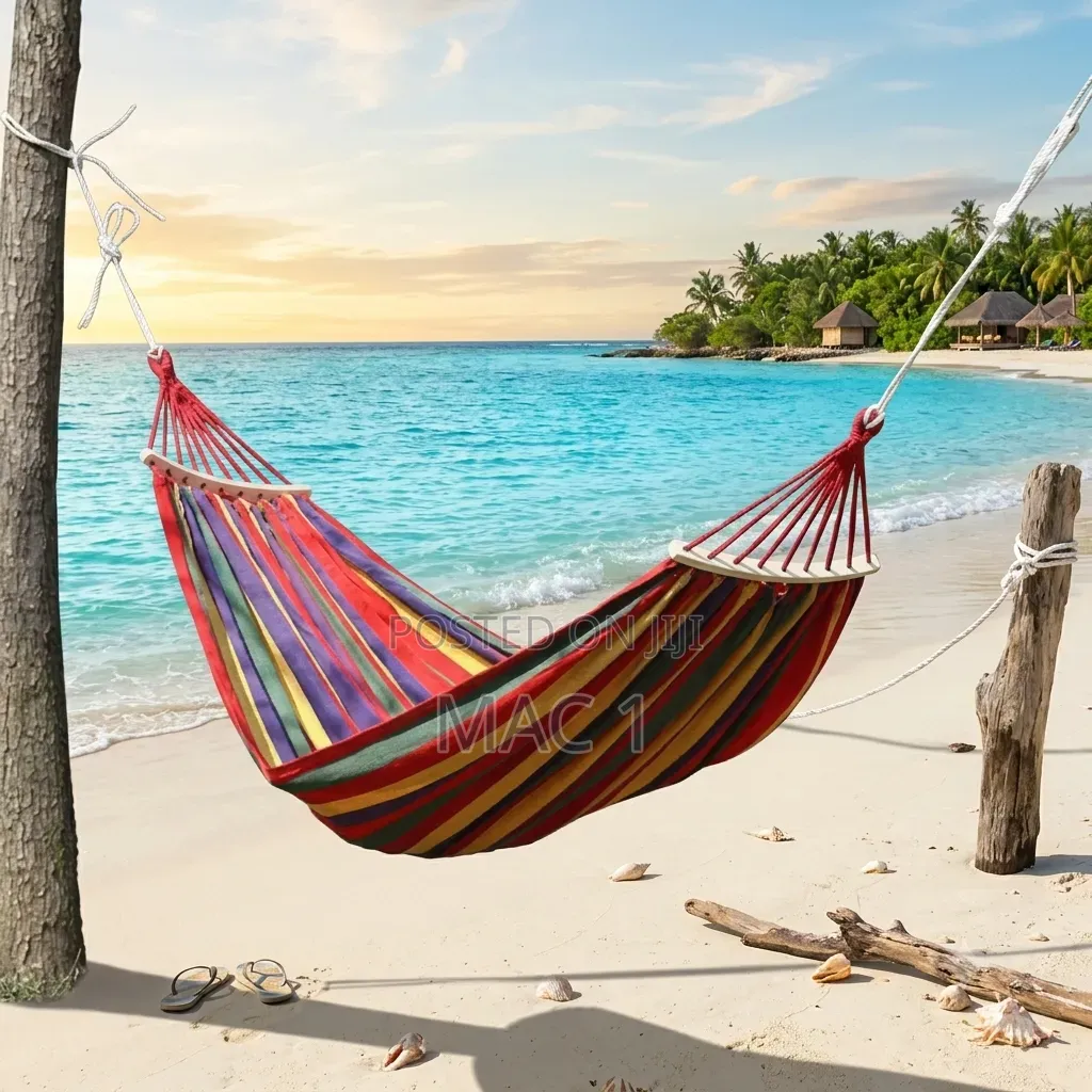 Portable Colorful Striped Canvas Hammock With Wooden Spreader Bars