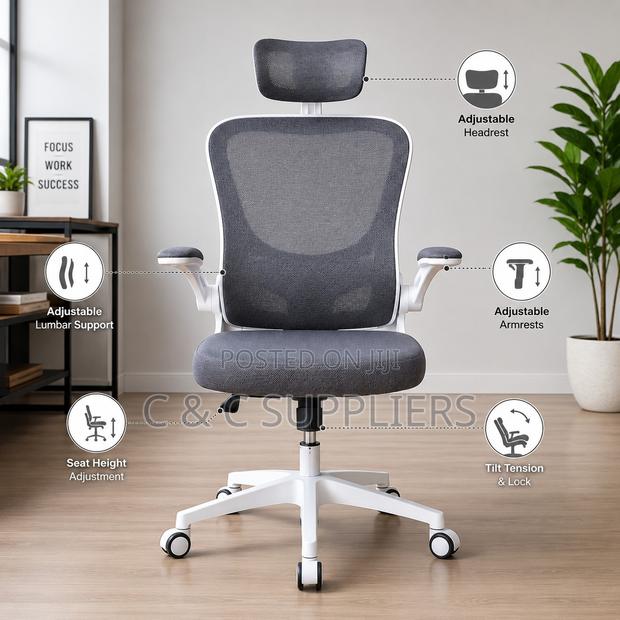 Ergonomic Home Mesh Chair With Flip Arm's. - thumbnail 3