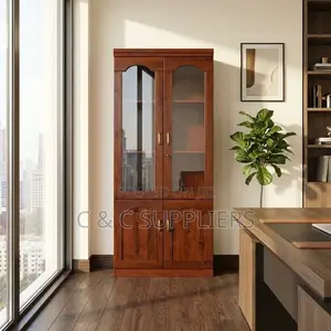 2-Swing Door Mahogany Half Glass Cabinet
