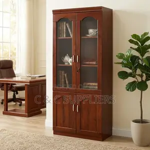 2-Swing Door Mahogany Half Glass Cabinet