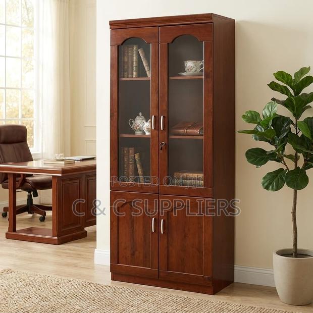 2-Swing Door Mahogany Half Glass Cabinet - thumbnail 2
