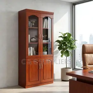 2-Swing Door Mahogany Half Glass Cabinet