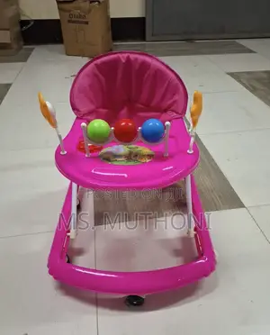 Baby Walker Equipped With a Supportive Fabric Seat a Rolling Base