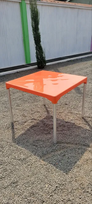 Square Plastic Table With Metal Legs Colour Orange