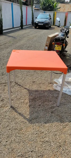 Square Plastic Table With Metal Legs Colour Orange