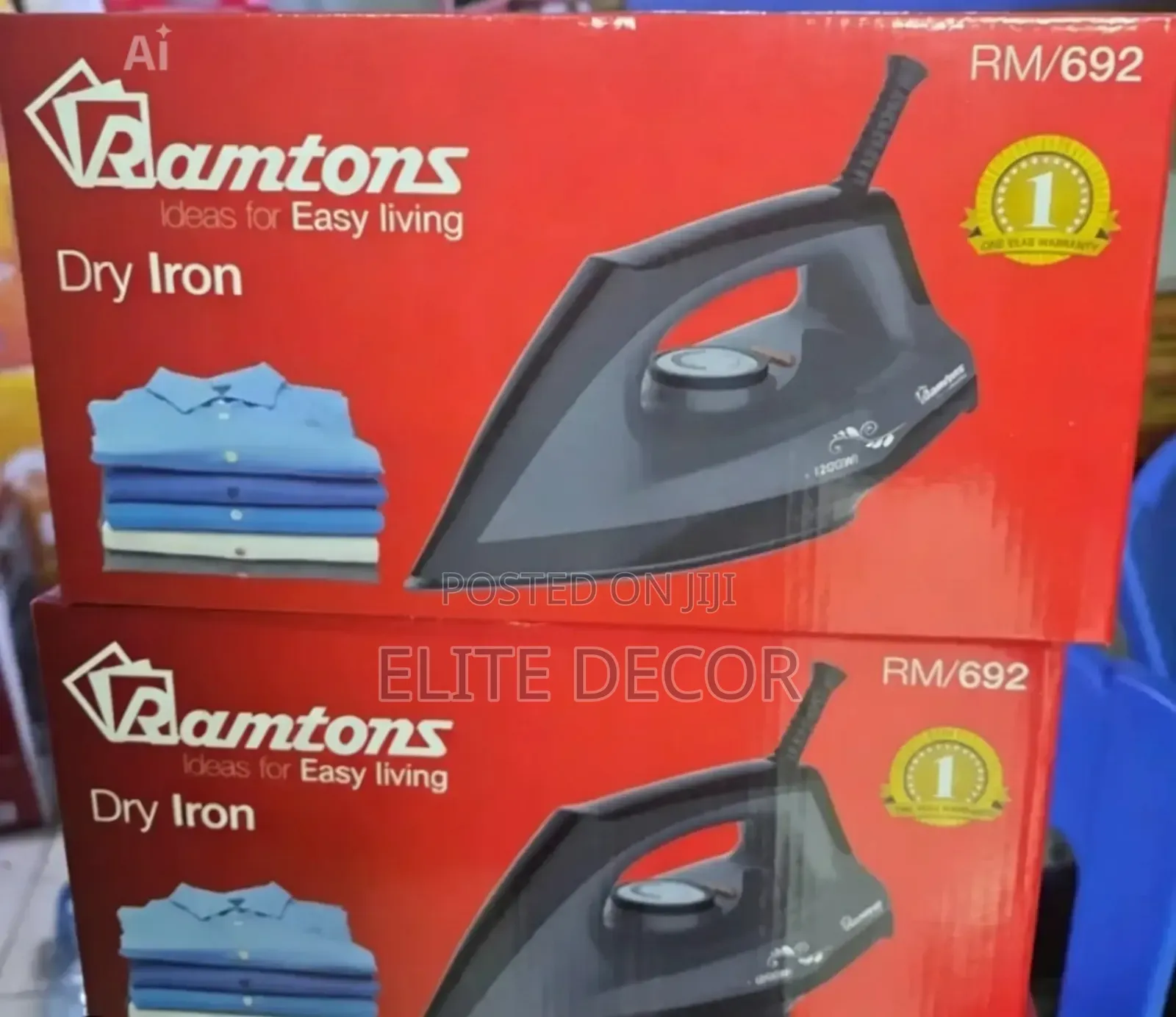 Ramtons RM692 Dry Iron – 1100–1300W Non-Stick Soleplate With
