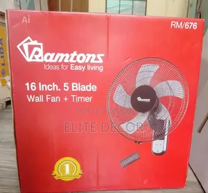 Ramtons RM/676 16-Inch Wall Fan With Remote – 5 Blades, 3 Speeds