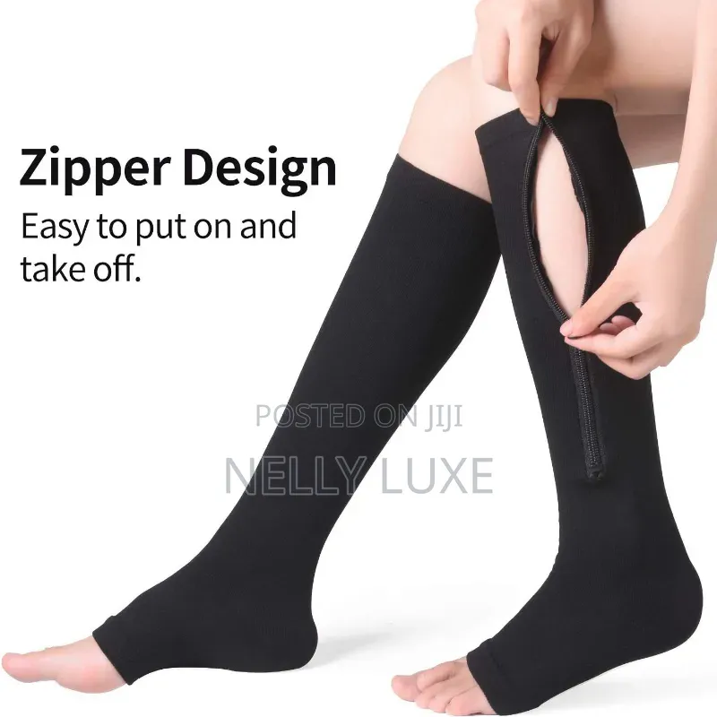 Long Zipper Compression Socks Open Toe