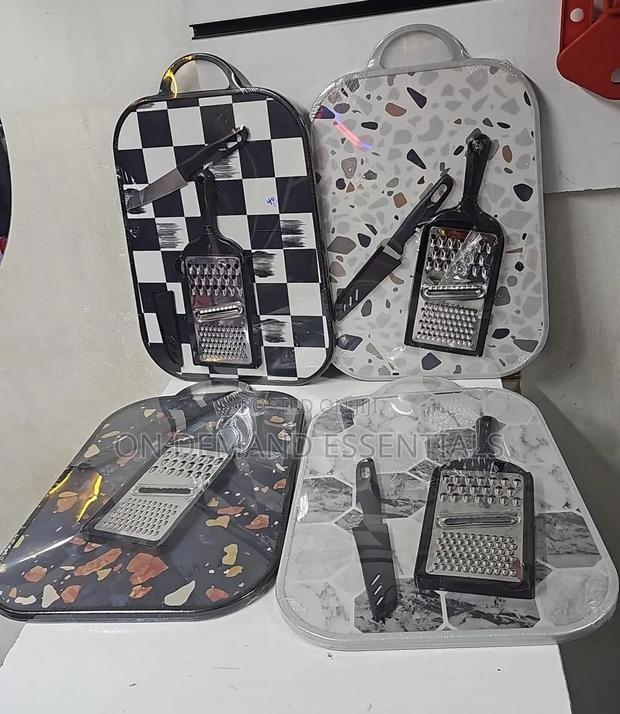 *Chopping Board Set 3 in 1 37X24 Cm With Knife and Grater