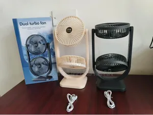 Desk Fan Dual Head Rechargeable Turbo USB Desk Fan 360 Degree Rotating