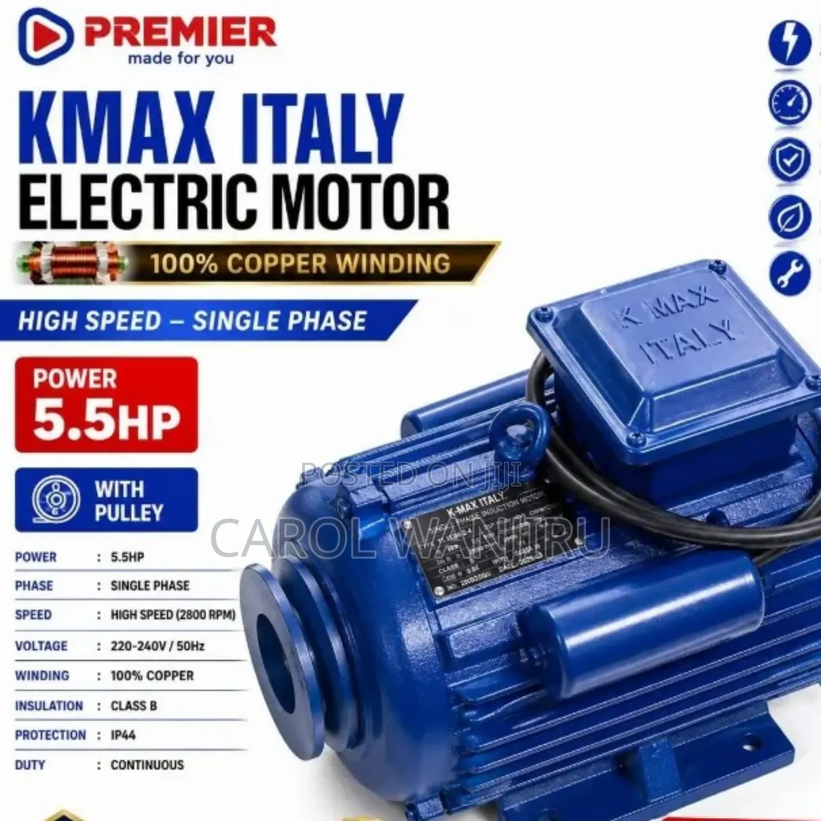 5.5Hp K-Max Italy Electric Motor/5.5Hp Electric Single Phase Motor