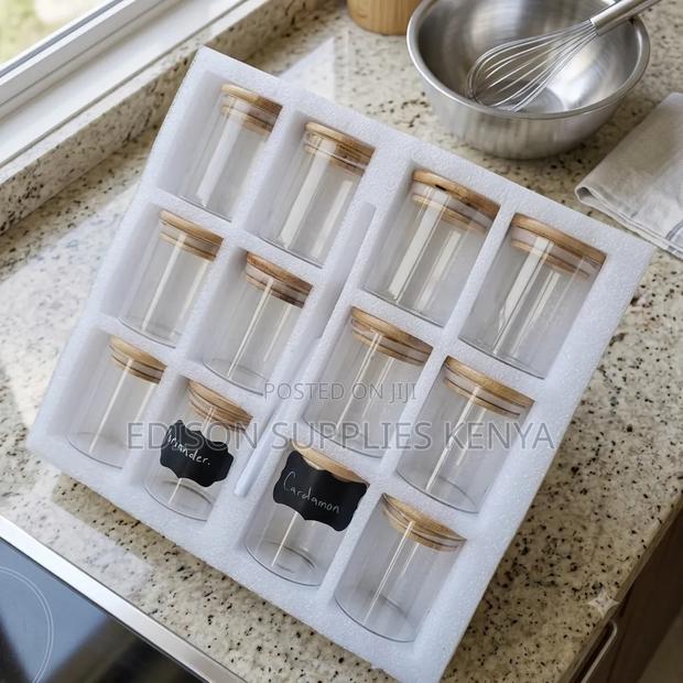 Glass Spice Jar Set With Bamboo Lids - 12 Pack - thumbnail 2
