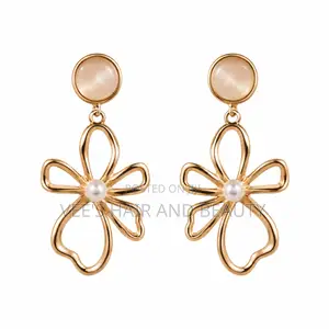 Modern Gold Floral Pearl Earrings | Statement | Women's Jewelry