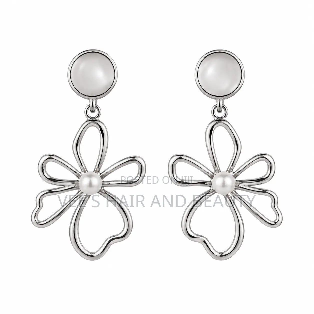 Modern Silver Floral Pearl Earrings | Statement | Women's Jewelry