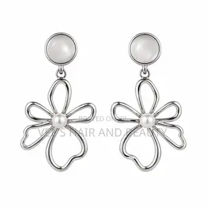 Modern Silver Floral Pearl Earrings | Statement | Women's Jewelry