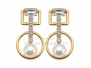Gold Pearl Crystal Earrings | Geometric Statement Earrings | Jewelry