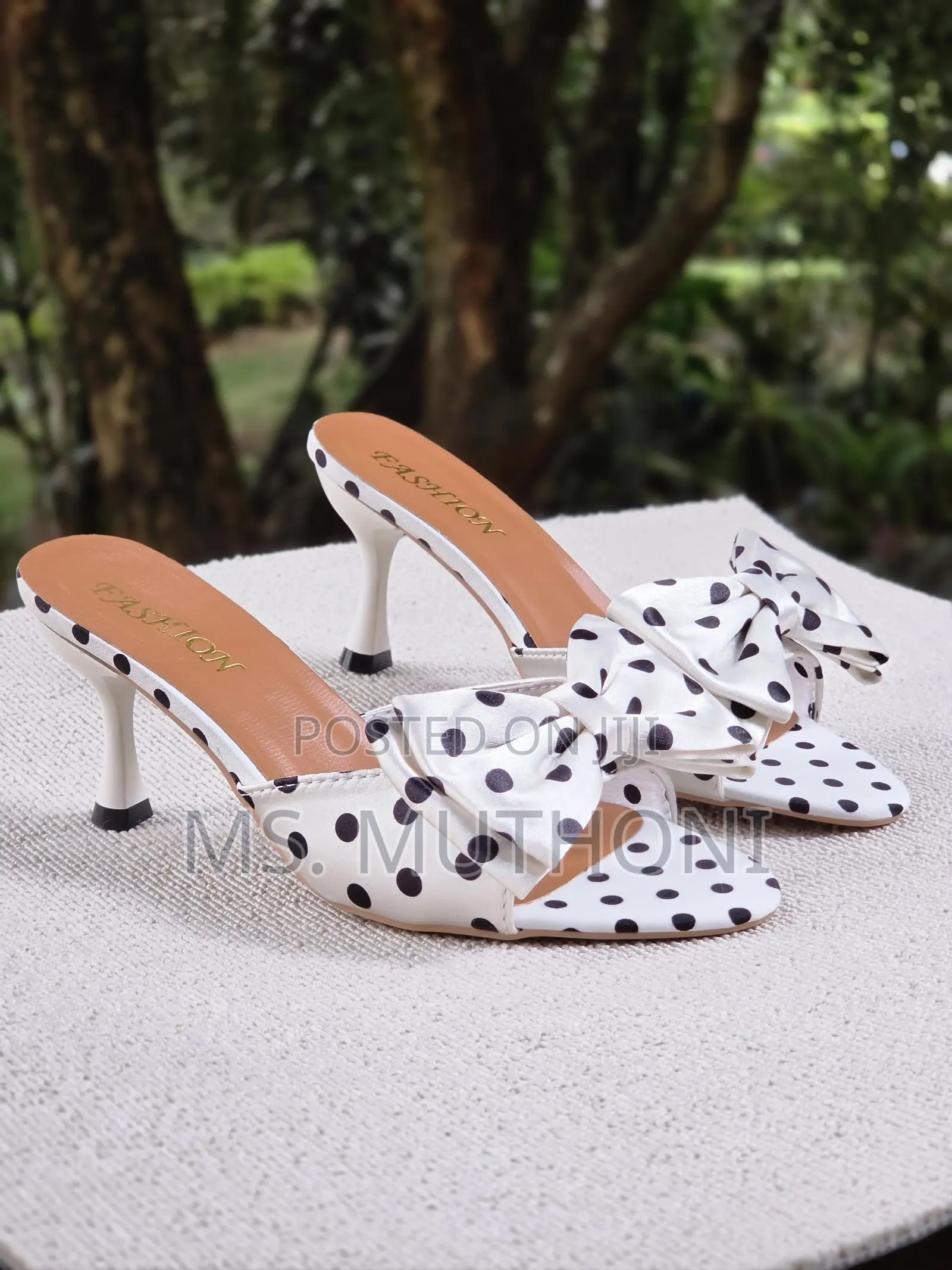 Chic White and Black Polka Dot Slip-on Stiletto Heels Size:37-42