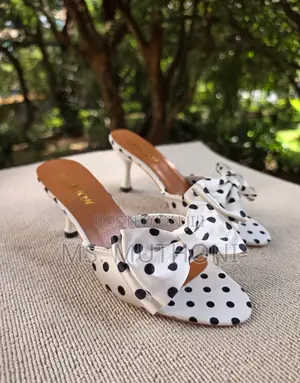 Chic White and Black Polka Dot Slip-on Stiletto Heels Size:37-42