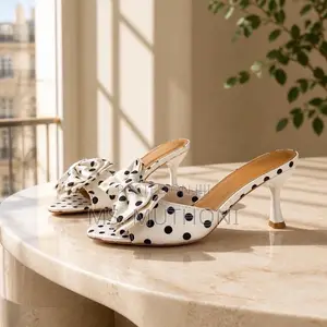 Chic Polka Dot Bow Mule Heels Size 37-42