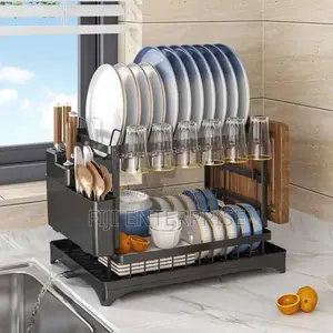 Quality 2-Tier Carbon Steel Dish Rack With Drip Tray